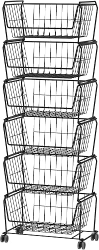 Miniatura 6 de PUSDON Cestas de almacenamiento de metal apilables de 4 niveles, estante antioxidante para frutas y verduras, estante de doble uso para cocina,