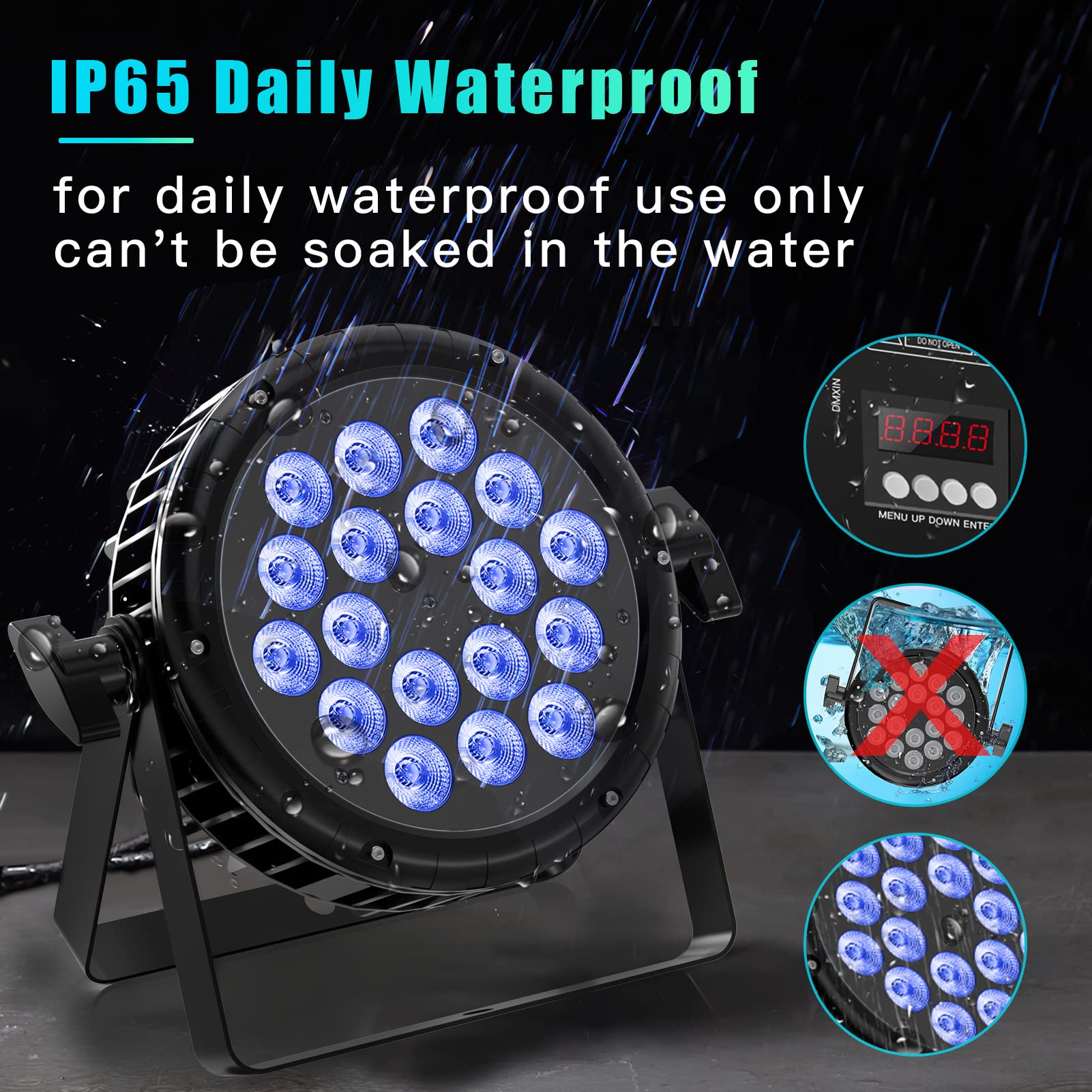 U`King 180W Par LED Impermeabile, RGBW Luce di Scena con 105cm cavo di alimentazione e cavo d- mx da 52cm, Luci del Palcoscenico supporto 4/8 CH, Utilizzare per all'aperto prato bar feste