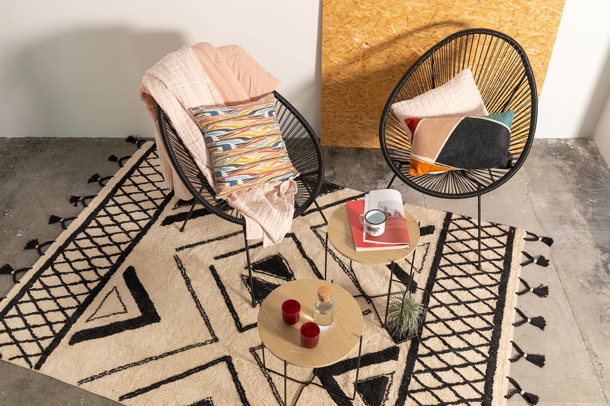 Vivaraise - Tapis Sami – 100% Coton, Aspect Laine – Décoration Tendance – Style berbère – Finition à Pampilles