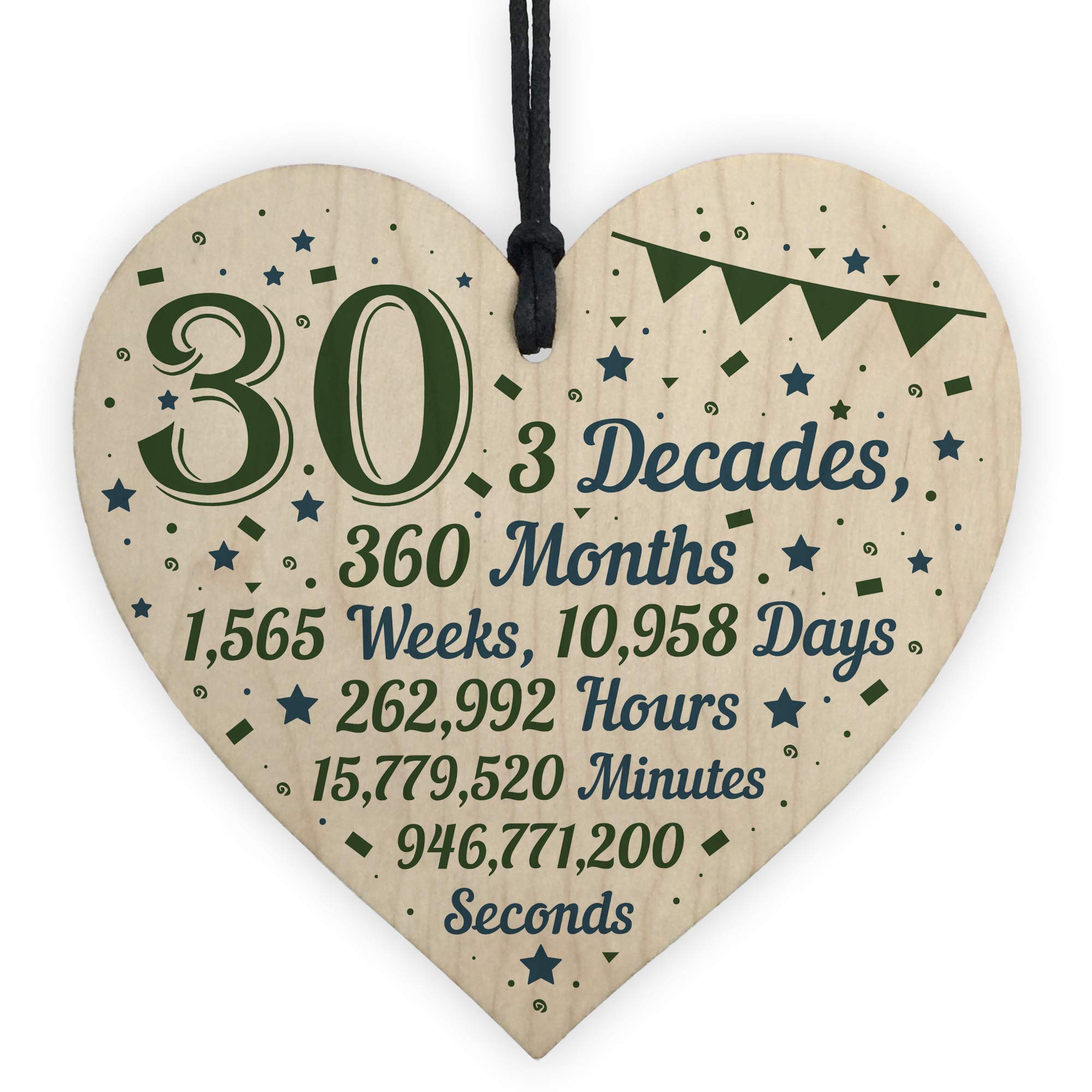 Red Ocean Funny 30th Birthday Christmas For Friend Brother Sister For Women Men Handmade Wooden Hanging Heart Sign Keepsake
