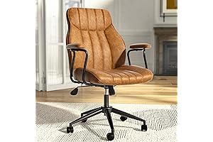 Brown Leather Desk Chair: Vintage Modern Executive Office Chair with Wheels