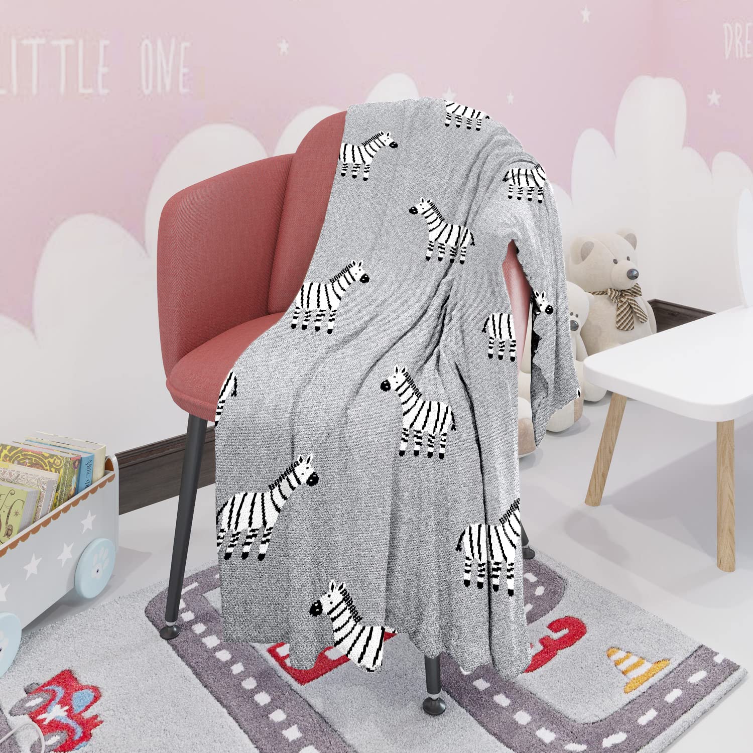 Nevni Cute Zebra Knitted Soft Cotton Reversible Baby Blankets for Newborn Boy Girls Grey, 80 cm x 100 cm, Crib - Image 4