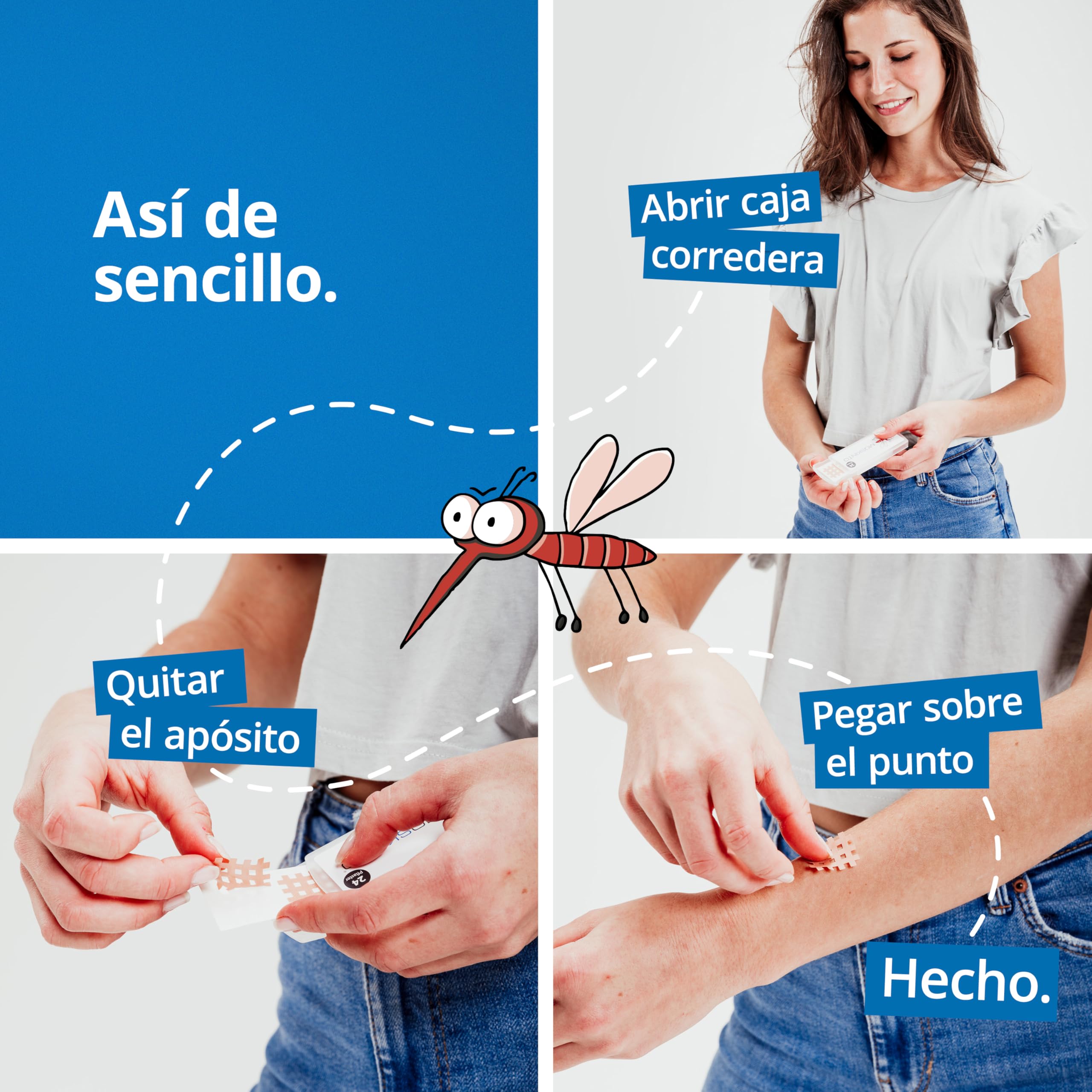 Moskinto Parches Antimosquitos para Niños y Adultos - Uso en Picaduras de Mosquitos e Insectos - Alivia la Picazón - Beige - 24 Piezas