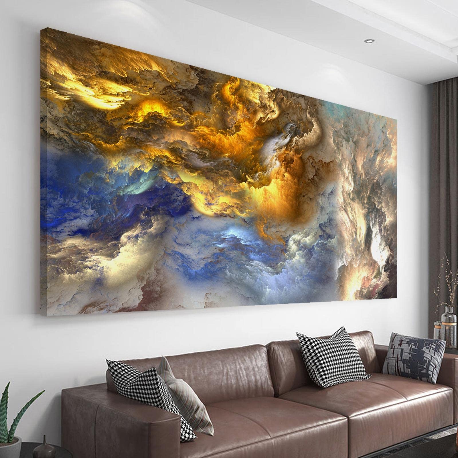UIRINGART Abstract Landscape Canvas Painting Abstract Fluid Art Blue And Orange Gradient Clouds Modern Printing Wall Art For Living Room Decor 75x145cm Inner Frame