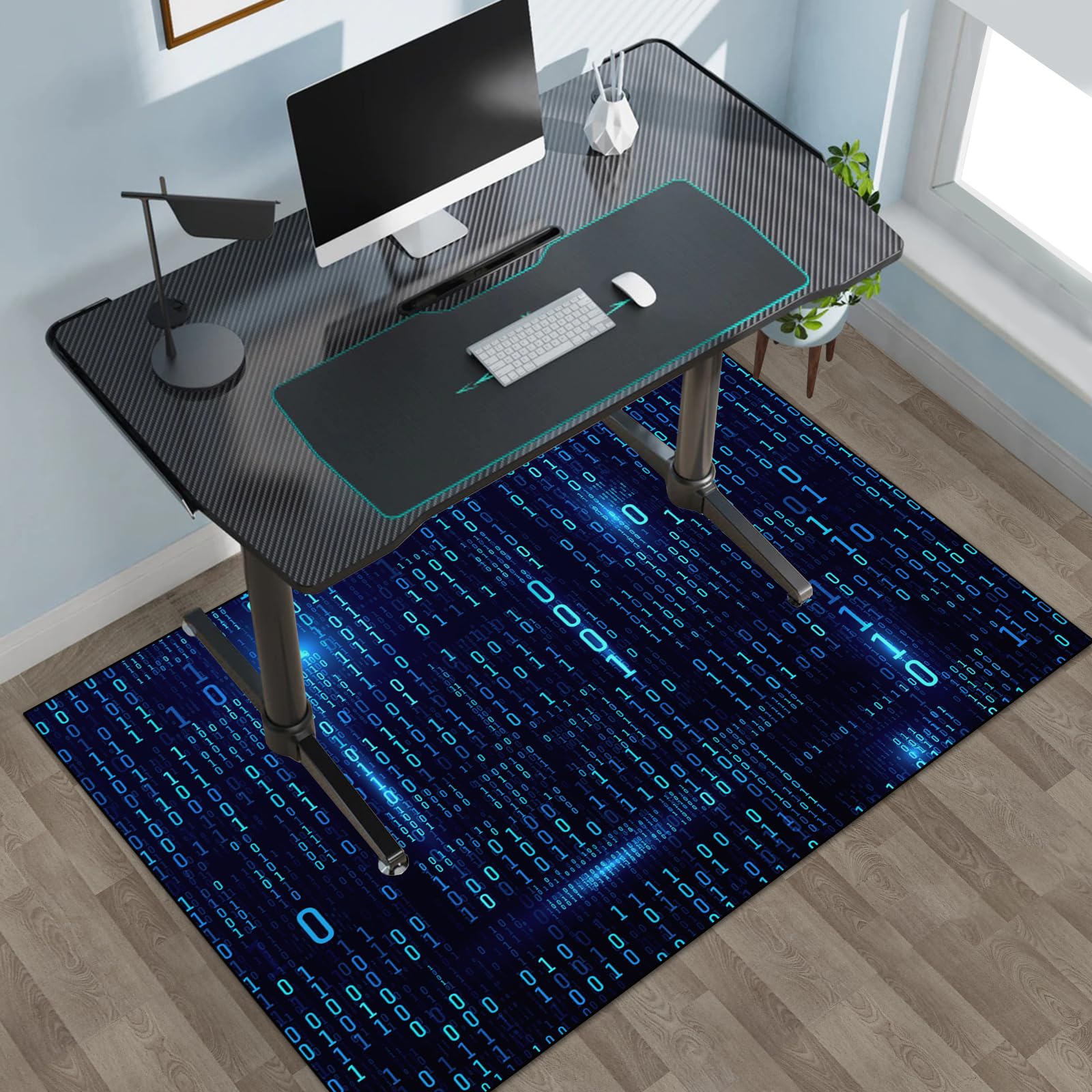 Washable Game Area Rug, Binary Code Design Gaming Programmer Teen Carpet Rug Doormat, Non-Slip Low-Pile Floor Carpet for Computer Bedroom Indoor Front Entrance Living Room Office (60" x 40"): Blue Binary Code Area Rug 3'11" x 5'3" (Rectangular)