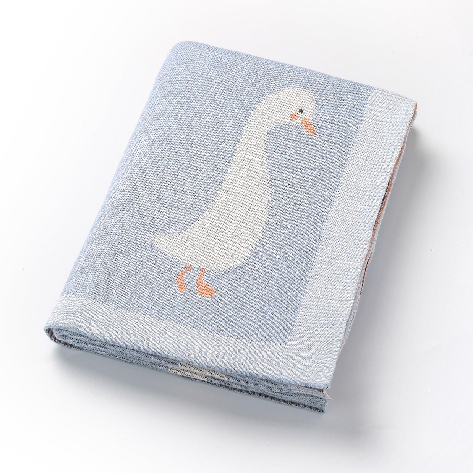 Coperta per neonati in 100% cotone, morbida coperta a maglia per lettino per bambino/ragazza, carrozzina, blu, 100 x 80 cm