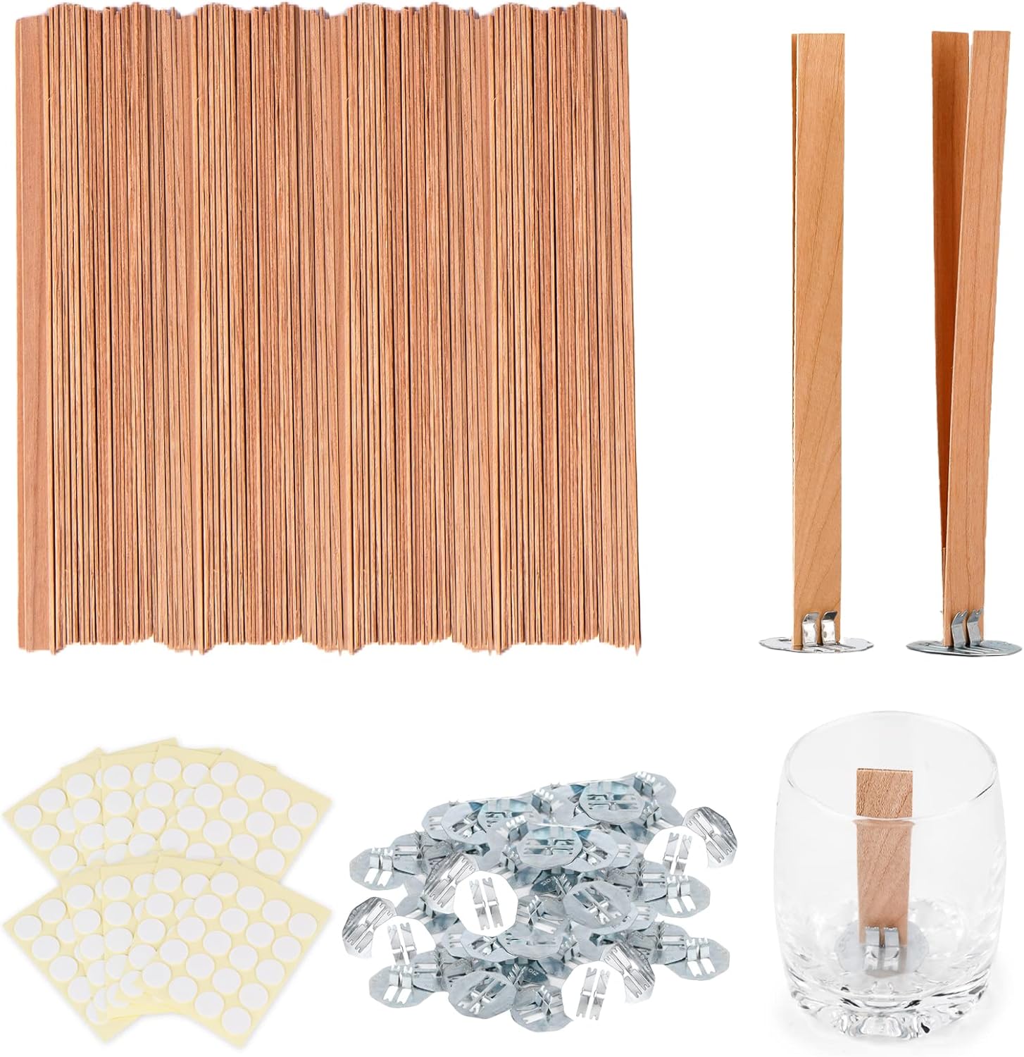 Ziosxin 800pcs Smokeless Cherry Wood Candle Wicks-Long Lasting Flame-Easily Burn, Candle Cores with Stand and Glue Dot