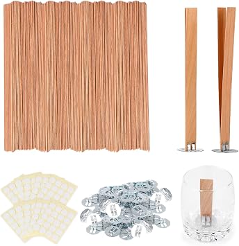 Ziosxin 800pcs Smokeless Cherry Wood Candle Wicks-Long Lasting Flame-Easily Burn, Candle Cores with Stand and Glue Dot | Long Lasting Flame-Easily Burn, Candle Cores with Stand and Glue Dot