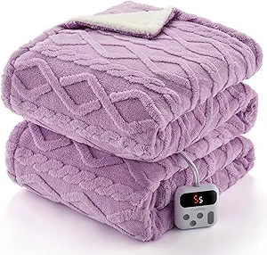 CAROMIO Electric Blanket Full Size - Thick Tufted Sherpa Heated Blanket Full Size with 10 Heating Levels and 10 Time Settings, ETL Certified Machine Washable Fast Heating Blanket Full 72"×84", Purple