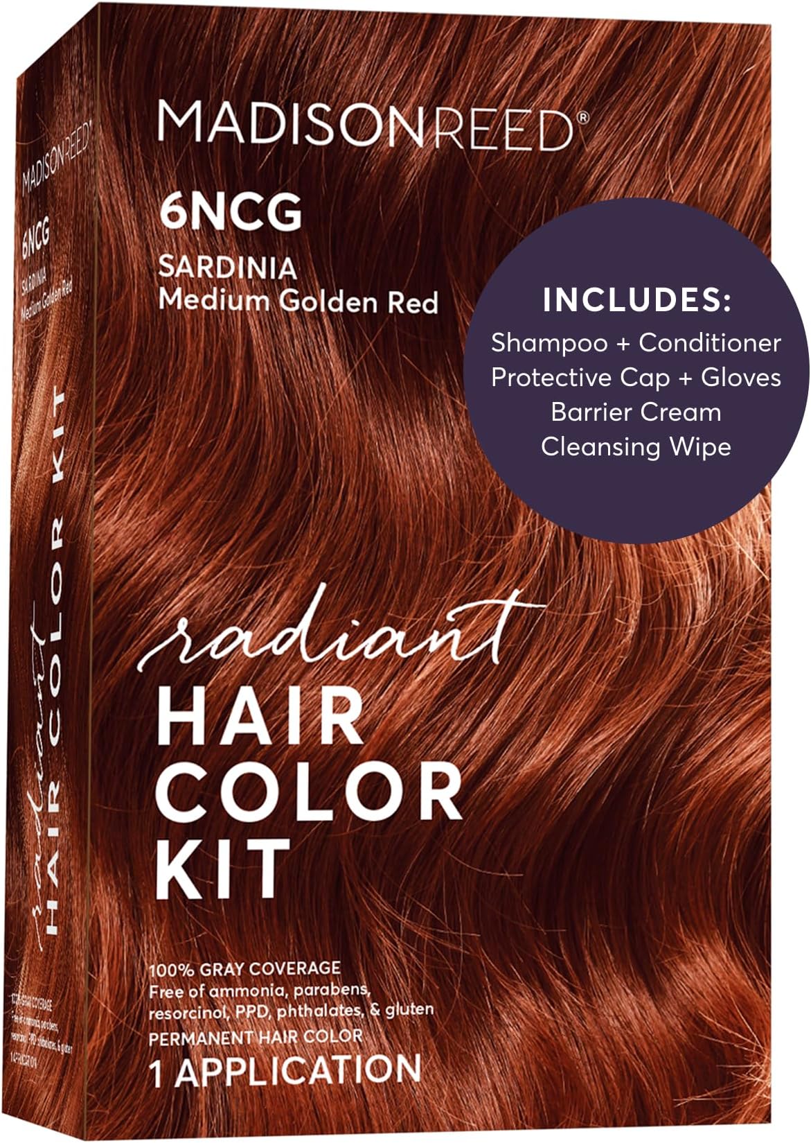 - Radiant Hair Color Kit - 6NCG Medium Golden Red with Copper Tones (Sardinia Red), Dimensional Gray Hair Blending Permanent Hair Dye, PPD-Free & Ammonia-Free, 1 Pack