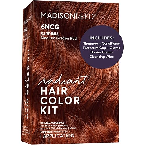 Madison Reed Radiant Hair Color Kit - 6NCG Medium Golden Red with Copper Tones (Sardinia Red), Dimensional Gray Hair Blending Permanent Hair Dye, PPD-Free & Ammonia-Free, 1 Pack