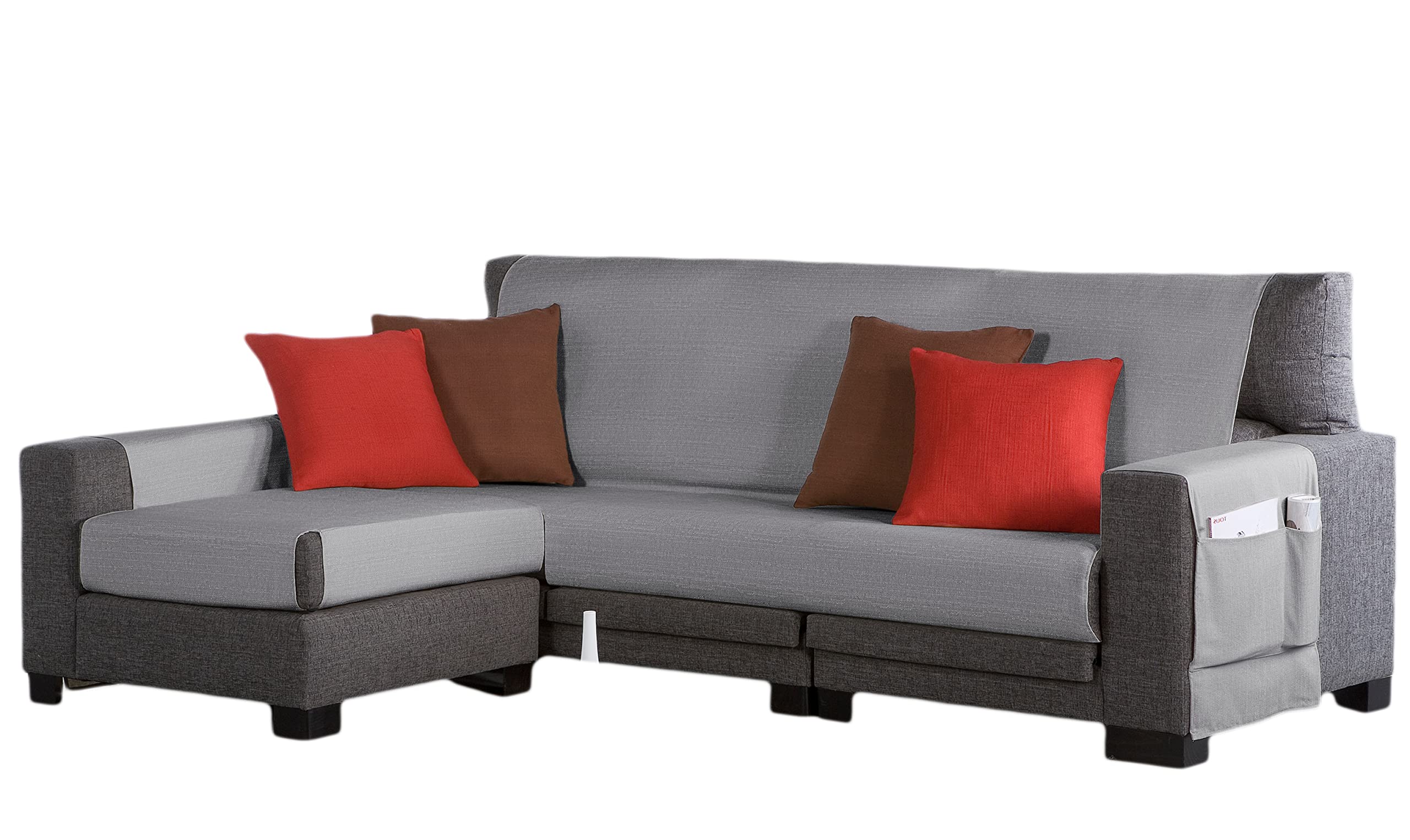Estoralis Beret | Funda Chaise Longue Moderna | Tejido Resistente Gris Claro | Chaisse Longue 180 cm Brazo Izquierdo Tamaño de Tela 180 x 255 cm (Ancho por Alto) | Protector Todo Tipo de Sofás