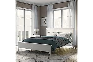LZ LEISURE ZONE: Sturdy Queen-Sized Platform Bed with Timeless Wood Structure in Crisp White