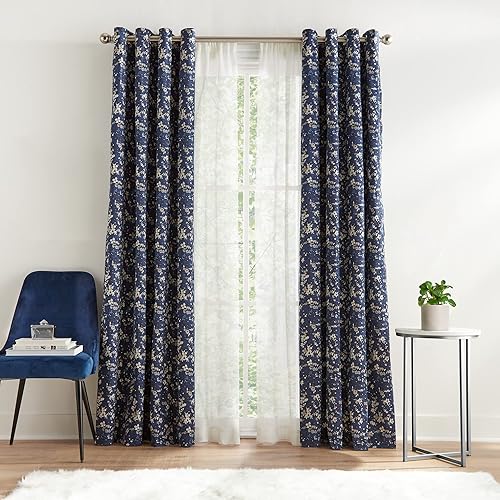 Tommy Hilfiger Cortinas  Carine Floral  2 paneles de 50 x 84 pulgadas  Con ojales en la parte superior  Cortinas forradas para oscurecer la