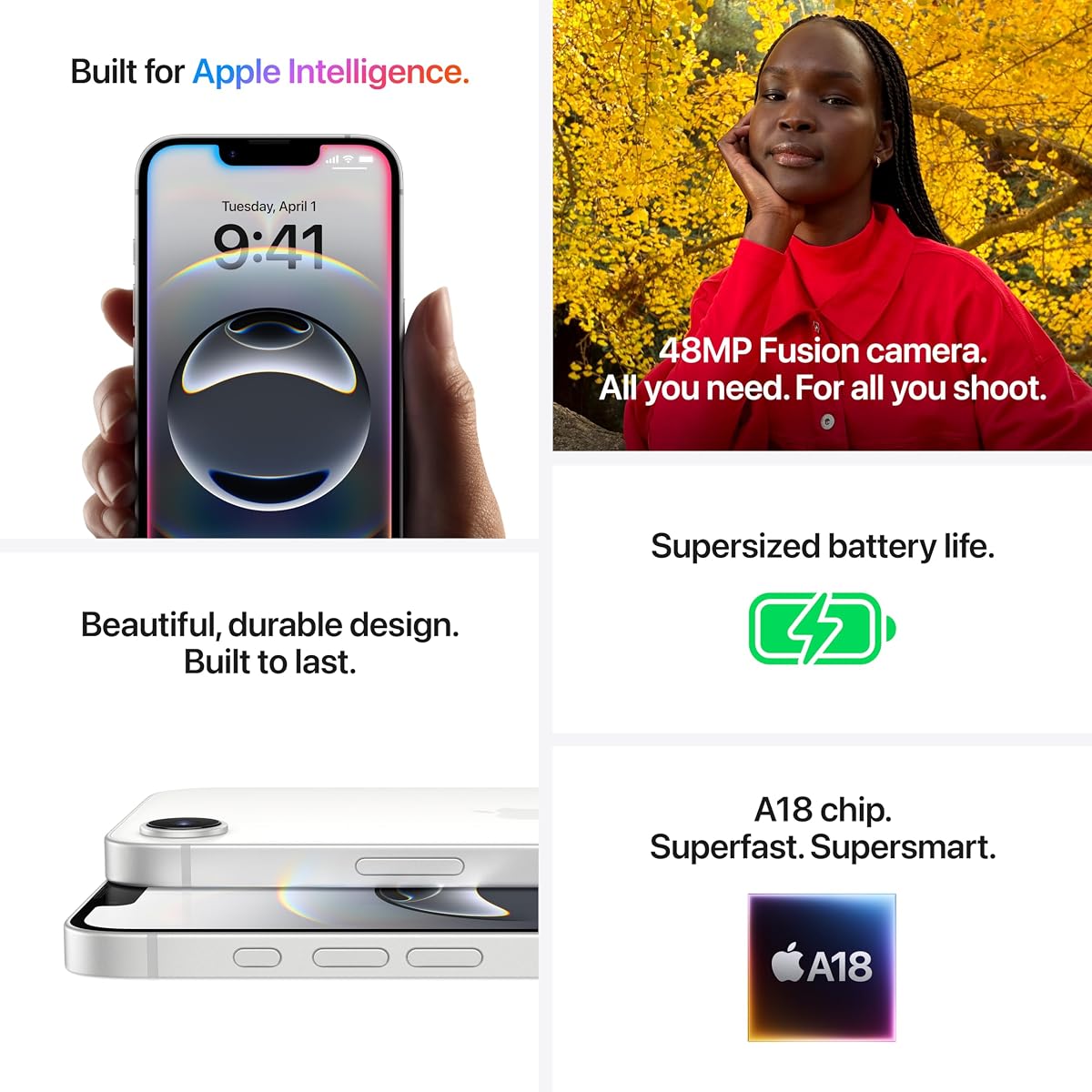 Apple iPhone 16e 128GB: Built for Apple Intelligence, A18 Chip, Supersized Battery Life, 48MP Fusion Camera, 6.1-inch Super Retina XDR Display; Black Black 128GB — view 4