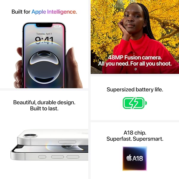 Apple iPhone 16e 128GB: Built for Apple Intelligence, A18 Chip, Supersized Battery Life, 48MP Fusion Camera, 6.1-inch Super Retina XDR Display; Black Black 128GB - 4