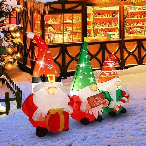 Miniatura 9 de Inflables de Navidad de 7 pies de largo, novedosos gnomos inflables de Navidad al aire libre, decoraciones de Navidad inflables para patio, luz LED