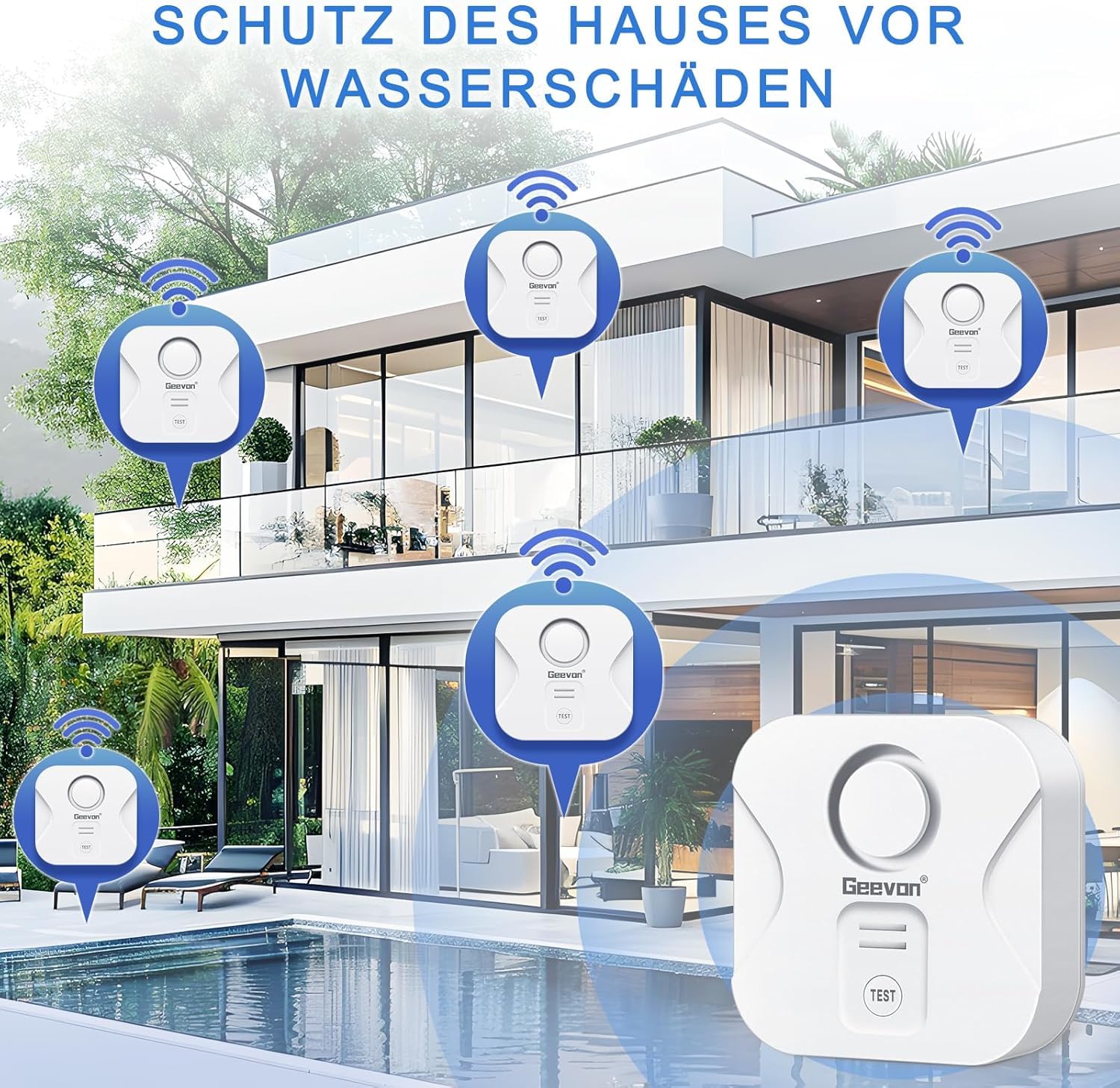 Geevon Wassermelder, 100dB Wasserwarner Wassersensor Wasseralarm Melder