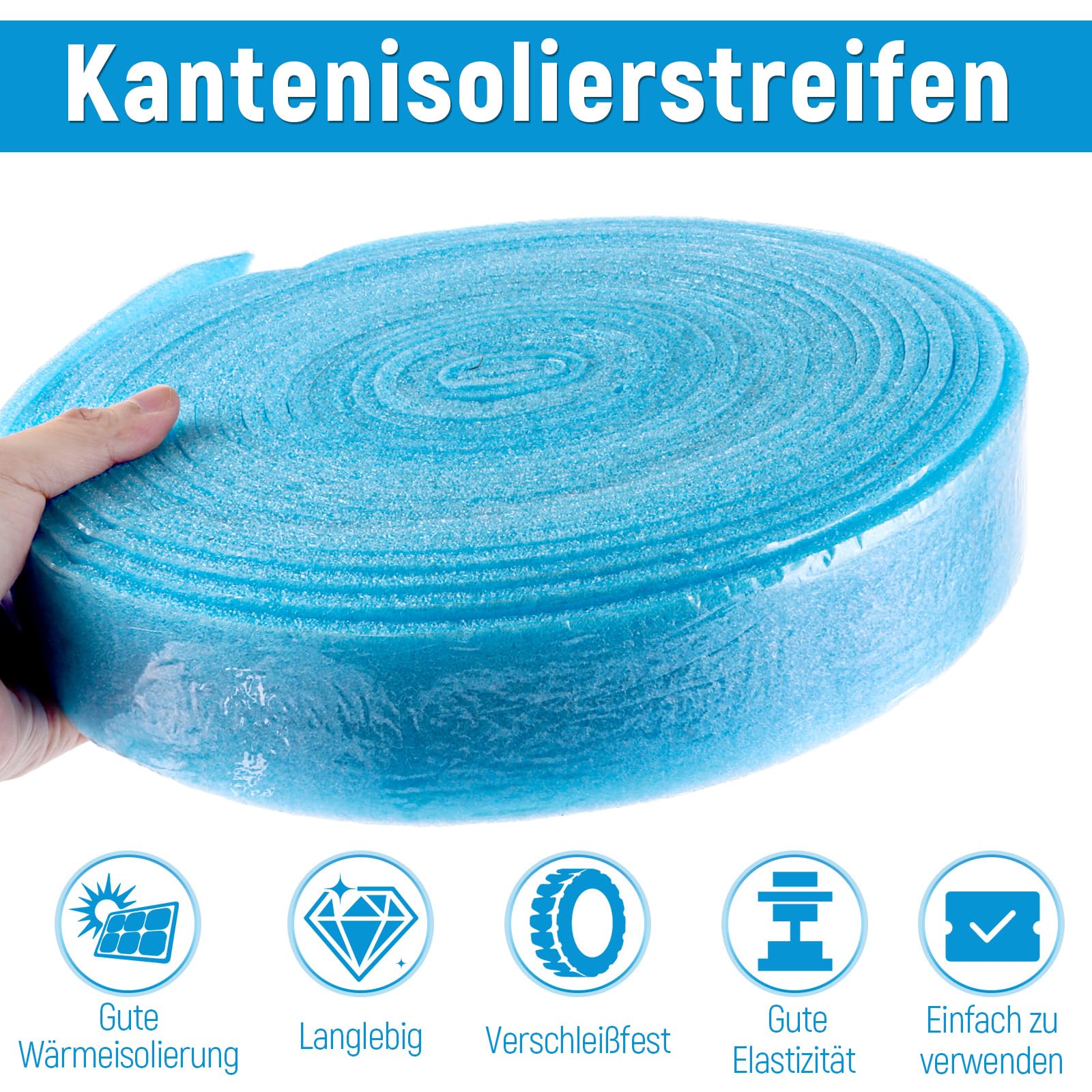 Randdämmstreifen für Ausgleichsmasse Selbstklebend 3er 50mm x 5mm x 10m für Ausgleichsmasse Zur Abdichtung Zwischen Fußbodenheizungsplatten und Wänden Randstreifen, Rissprävention (Blau)