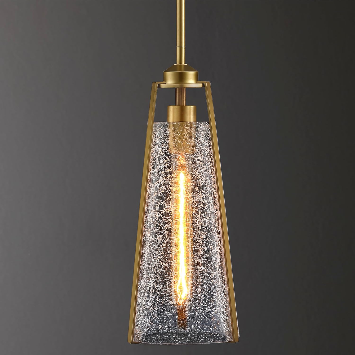 Untrammelife 1-Light Gold Pendant Light, Modern Crackle Glass Shade Pendant Light Fixtures, Adjustable Hanging Pendant Lights Kitchen Island, Bedroom, Bathroom, T10 LED Bulb Included conical Gold