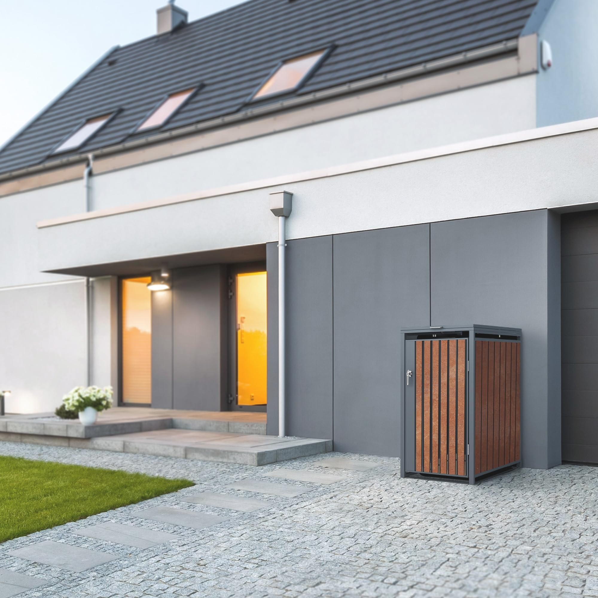 ML-Design Box pour 1 Poubelle, 240L, 68x80x116,3 cm, en Acier/Acier Corten, Anthracite/Aspect Rouille, Habillage de Poubelle avec Couvercle Rabattable/Porte, Conteneur Abri Hangar Cache-Poubelle