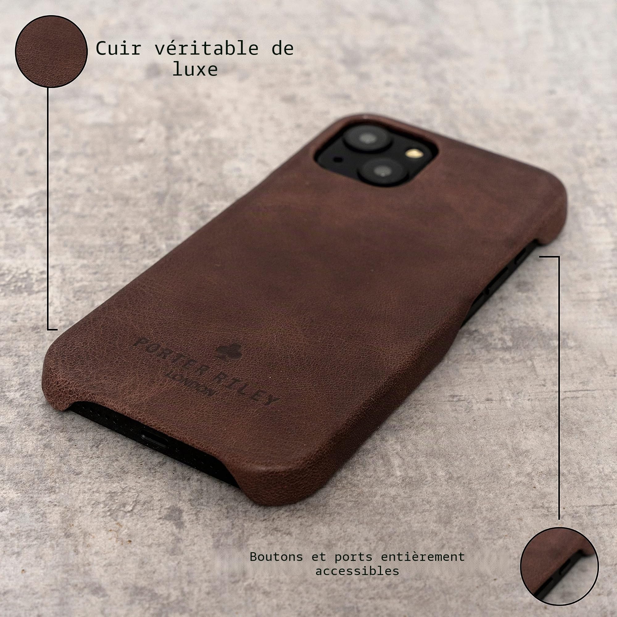 Porter Riley - Coque en Cuir pour iPhone 11 Pro (5,8 Pouce). Coque arrière Fine en Cuir véritable de qualité supérieure (Marron Chocolat)