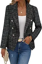 Blazer feminino xadrez de tweed 2025 outono - Casaco de trabalho casual moderno slim totalmente forrado com botões duplos (bolsos)