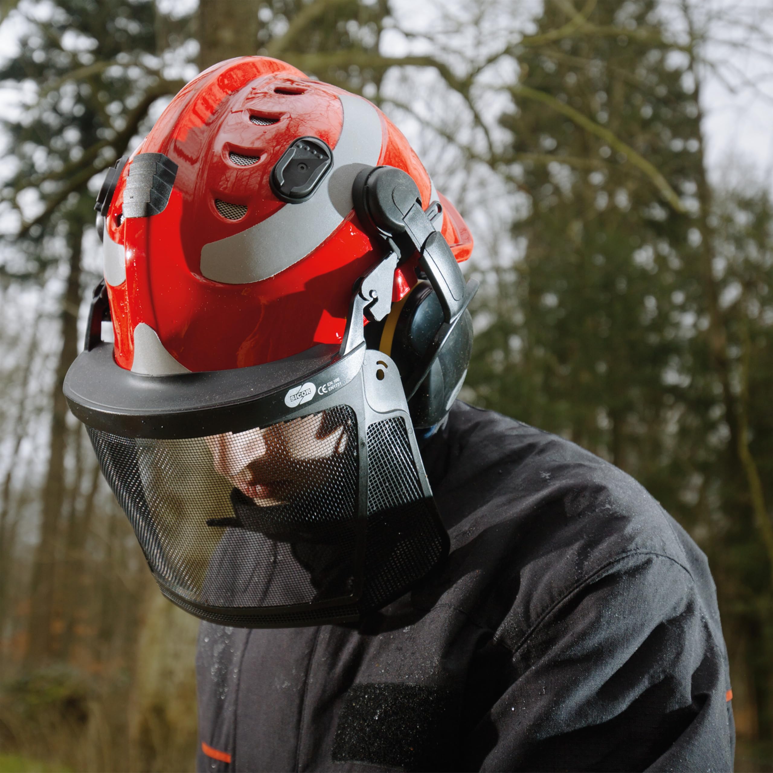 Dräger HPS 3500 Premium Casco Profesional de Seguridad con Malla metálica y Orejeras |Protección para Trabajo Forestal con motosierras, desbrozadoras | Incluye orejeras protectoras