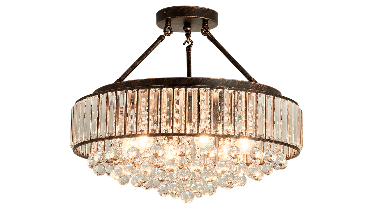 YYJLX 6 Light Modern Crystal Oil Rubbed Bronze Metal Semi Flush