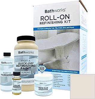 Bathworks Quick-Dry Roll-On Refinishing Kit - 22 fl oz, High Gloss Almond, Complete DIY System with Tools & Non-Slip Additive - Faster 12-Hour Dry Time for Bathtubs, Tile, Sinks & Showers