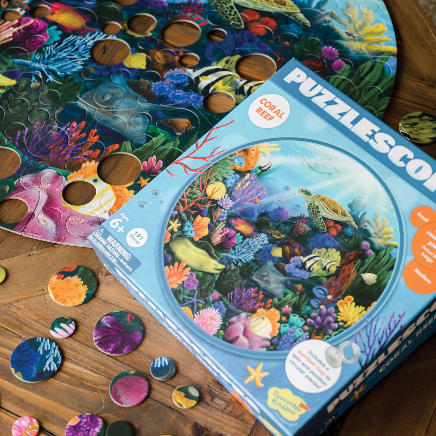 Peaceable Kingdom Puzzlescopes: Coral Reef - 191-Pc. Puzzle for Kids Ages 6 & Up - Included Suction Cup to Spin and Position Circular Pieces - Great for Home or Classrooms - Image 3