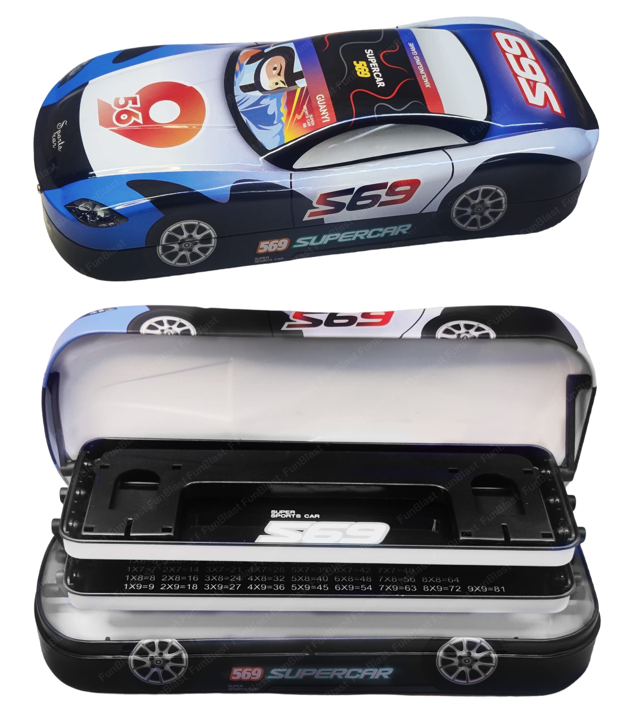 FunBlast Metal Pencil Box – Car Shaped Pencil Case for Kids, Multi-Layer Pen and Pencil Box for School Kids, Stationery Organizer Box, Birthday Return Gift’s (Random Color)