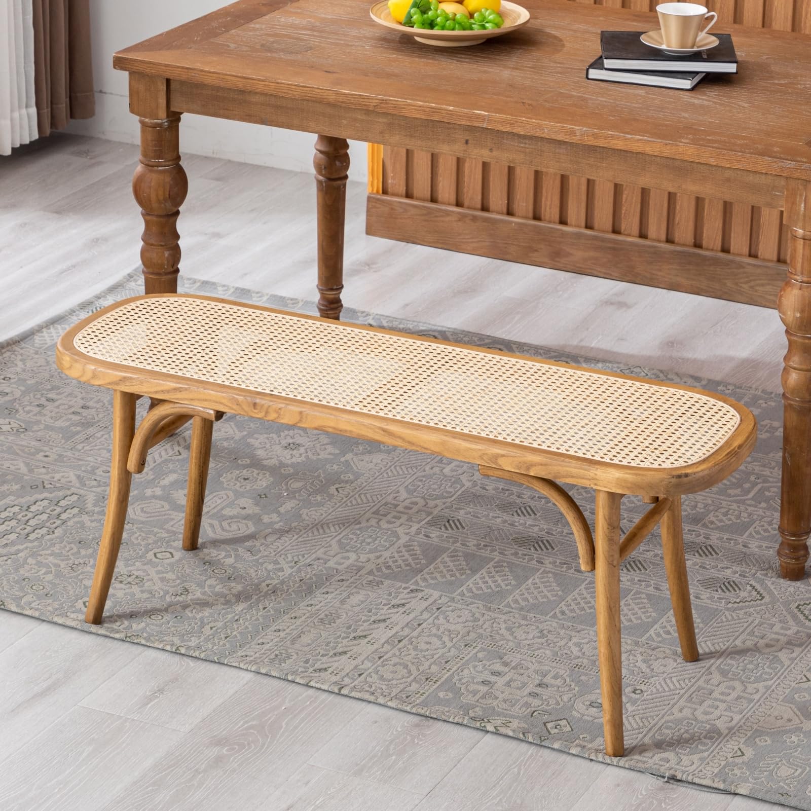 chairus Panche per Soggiorno in Legno Panca da Ingresso Rattan Panca da Pranzo per Cucina (Giallo)