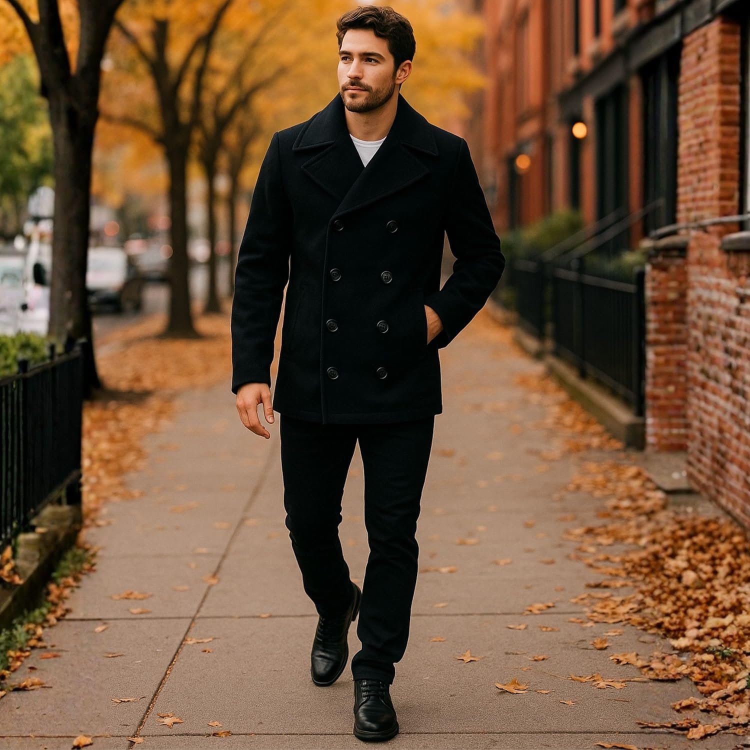 Alpine Swiss Mason Mens Wool Blend Classic Pea Coat Jacket - Image 2