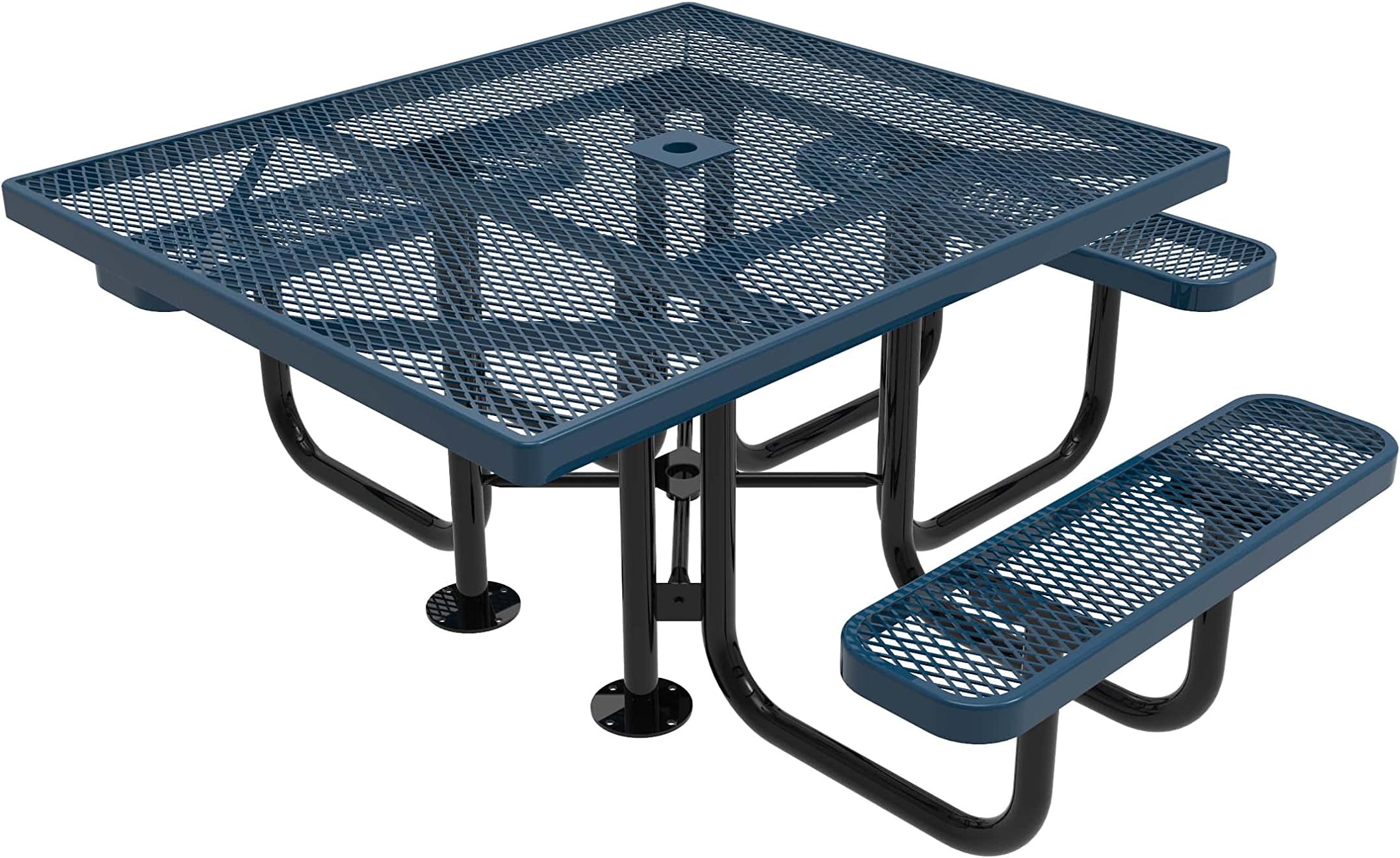 Coated Outdoor Furniture Heavy-Duty Portable ADA-Compliant Outdoor Picnic Table with Umbrella Hole, Expanded Metal Patio Dining Furniture Made in America (46" Square Top, Dark Blue)