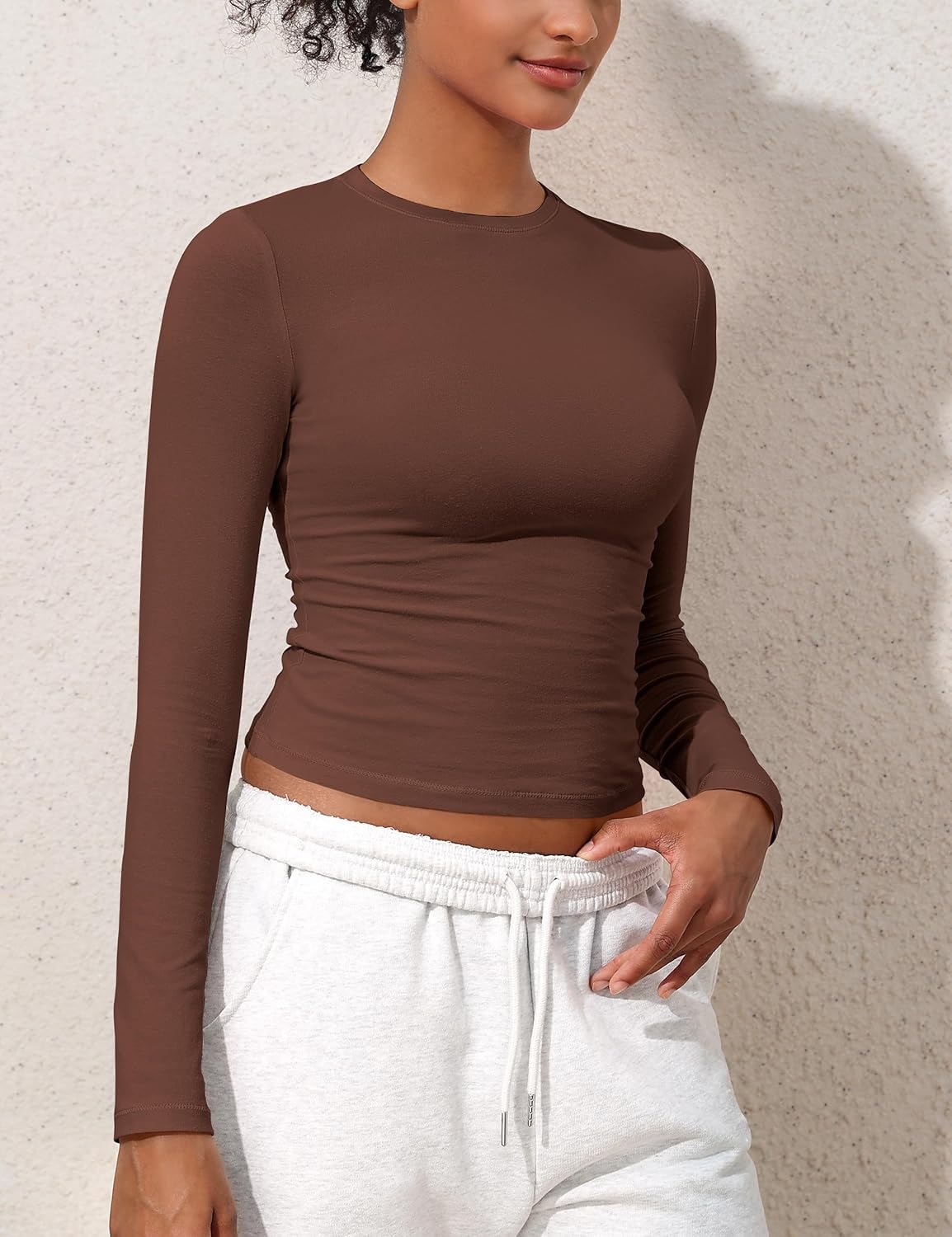 Hilor Women's Cotton Long Sleeve T Shirts Crew Neck Tight Fitted Baby Tee Basic Y2K Crop Top Going Out Tops - Image 8