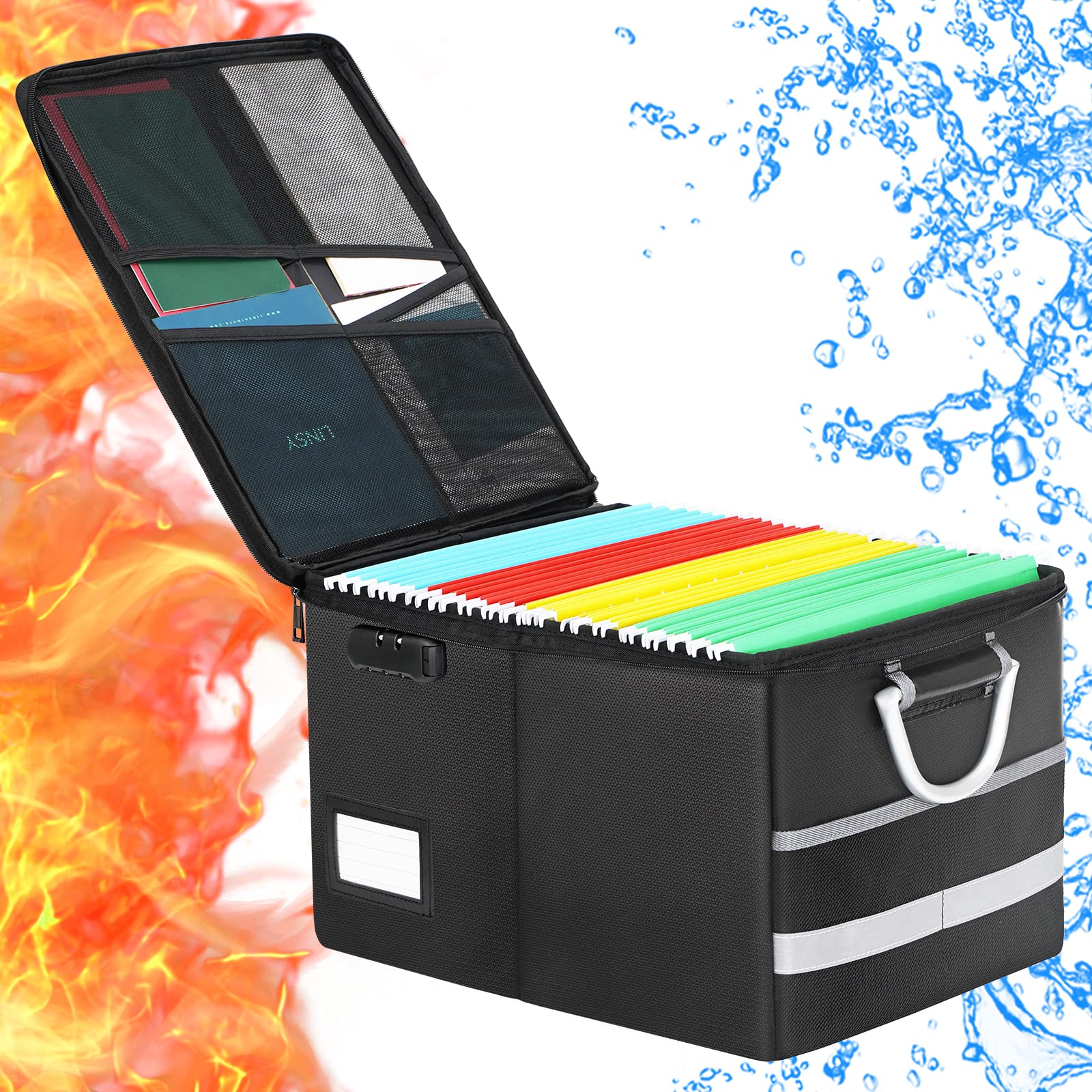 Fireproof Document Box with Lock, Collapsible File Organizer Box with Zipper, Protable Filing Box Home Office File Storage Box for Letter & Legal Size