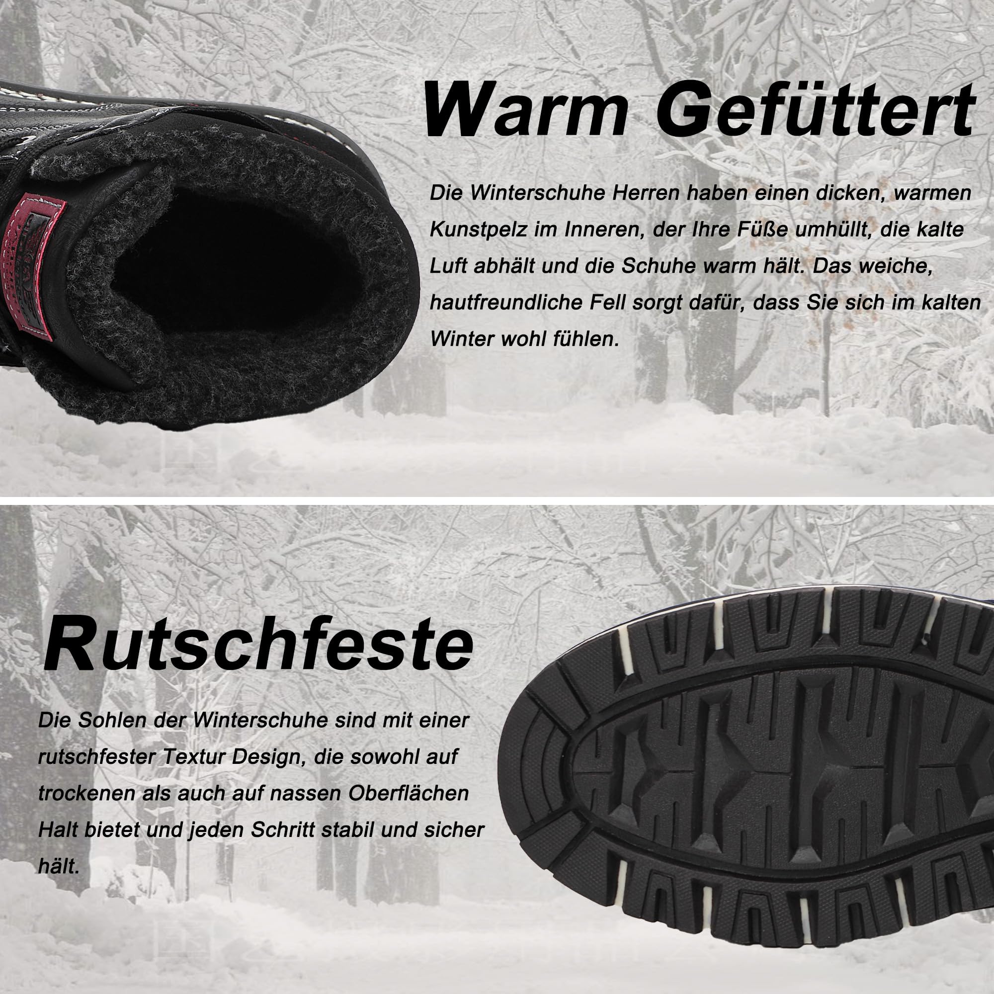 AX BOXING Scarpe Uomo Invernali Caldo Pelliccia Fodera Scarponcino Invernale Stivali Moda Stivaletti Taglia 41-46 EU