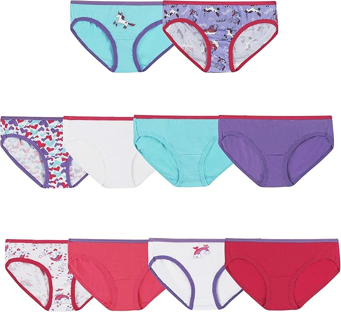 Hanes Girls' Hipster Underwear Pack, Cotton Hipster Panties, Cotton Panties, 10-Pack (Colors/Patterns May Vary)