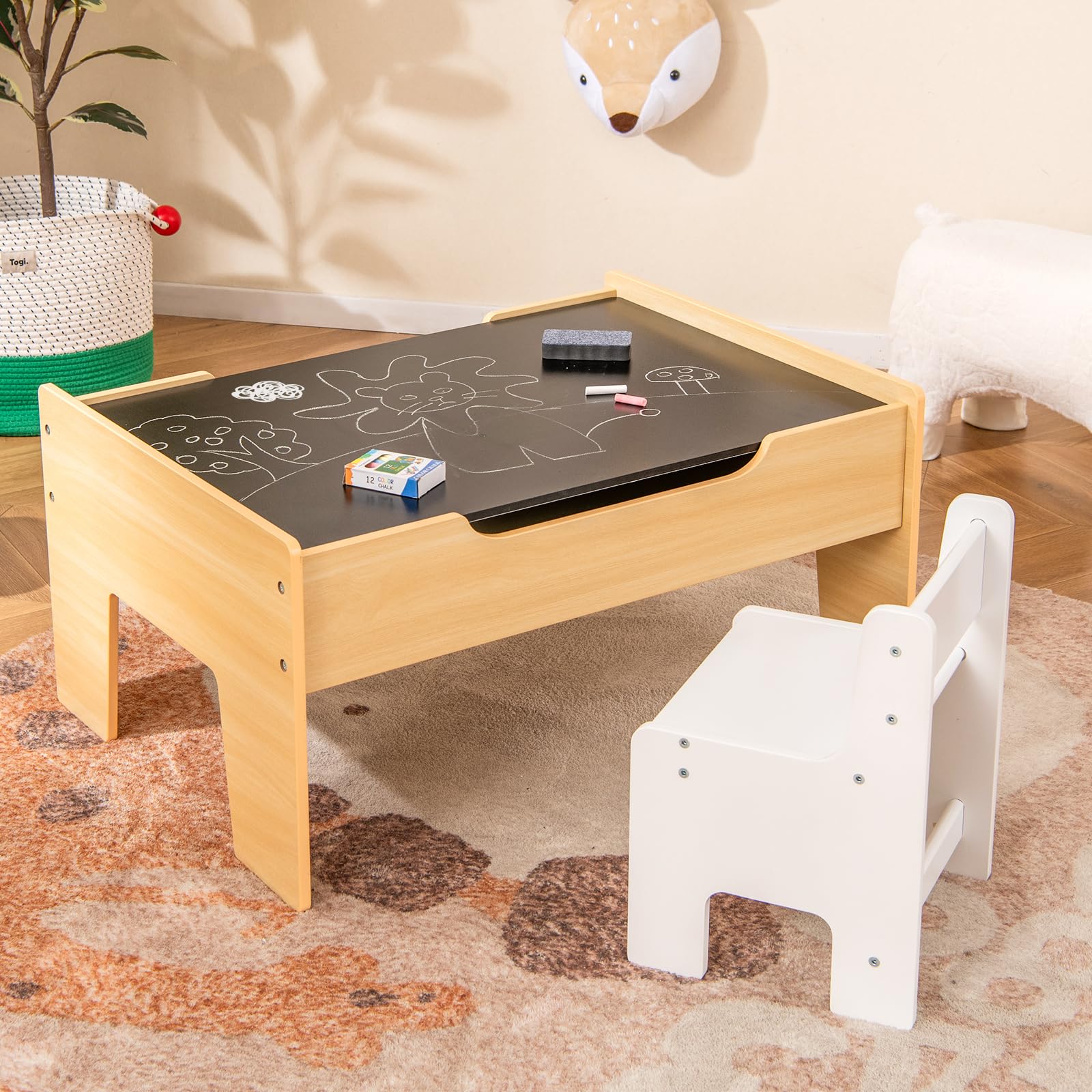 GOPLUS 100Pcs Table Circuit de Train Enfant en Bois, 2 en 1 Table Rail de Train Enfants 3 + Ans Pistes Tiroir de Rangement, pour Garçons et Filles 3 Ans+ (79x51x15CM|100 PCS)