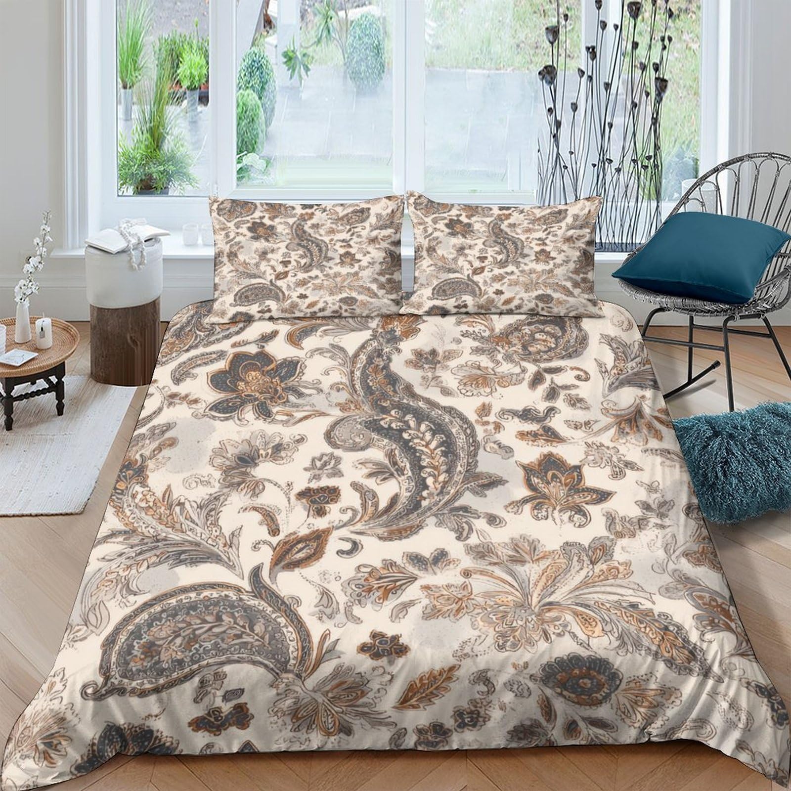 Ctjqhvkz Style-5 3D Printed Vintage Paisley Fitted Sheet Microfiber Soft Breathable Floral Mattress Cover For Bedroom Decor Single（135X200cm）