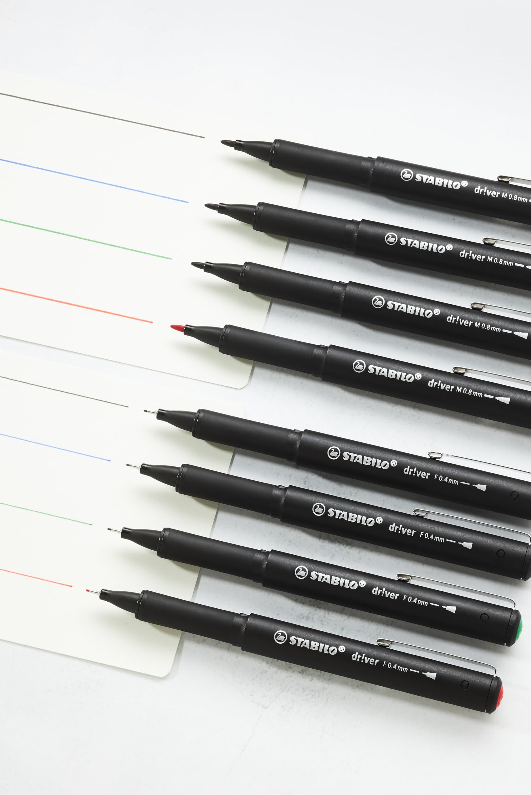 STABILO Premium Fineliner & Filzstifte, Display-Set, 32-teilig, dr!ver Serie, Schwarz, Blau, Rot, Grün
