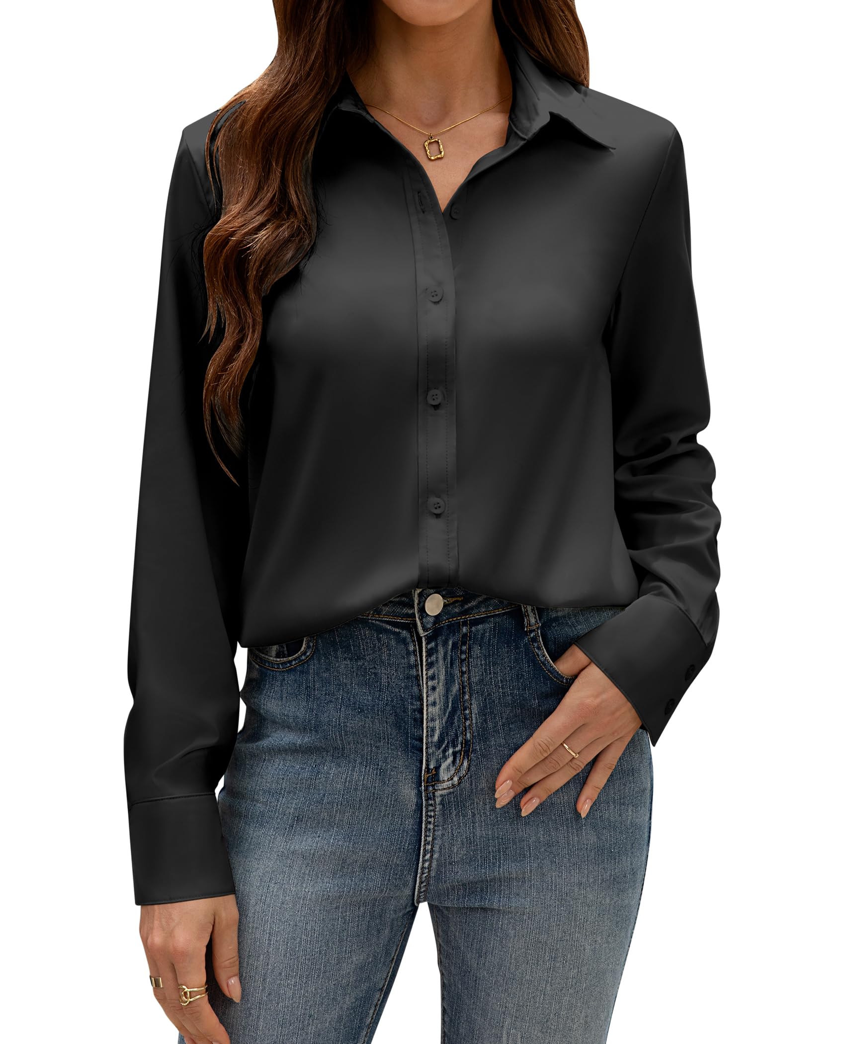 siliteelonButton Down Dress Shirts for Women Long Sleeve Wrinkle Free Shirts Solid Work Business Formal Button Up Shirt