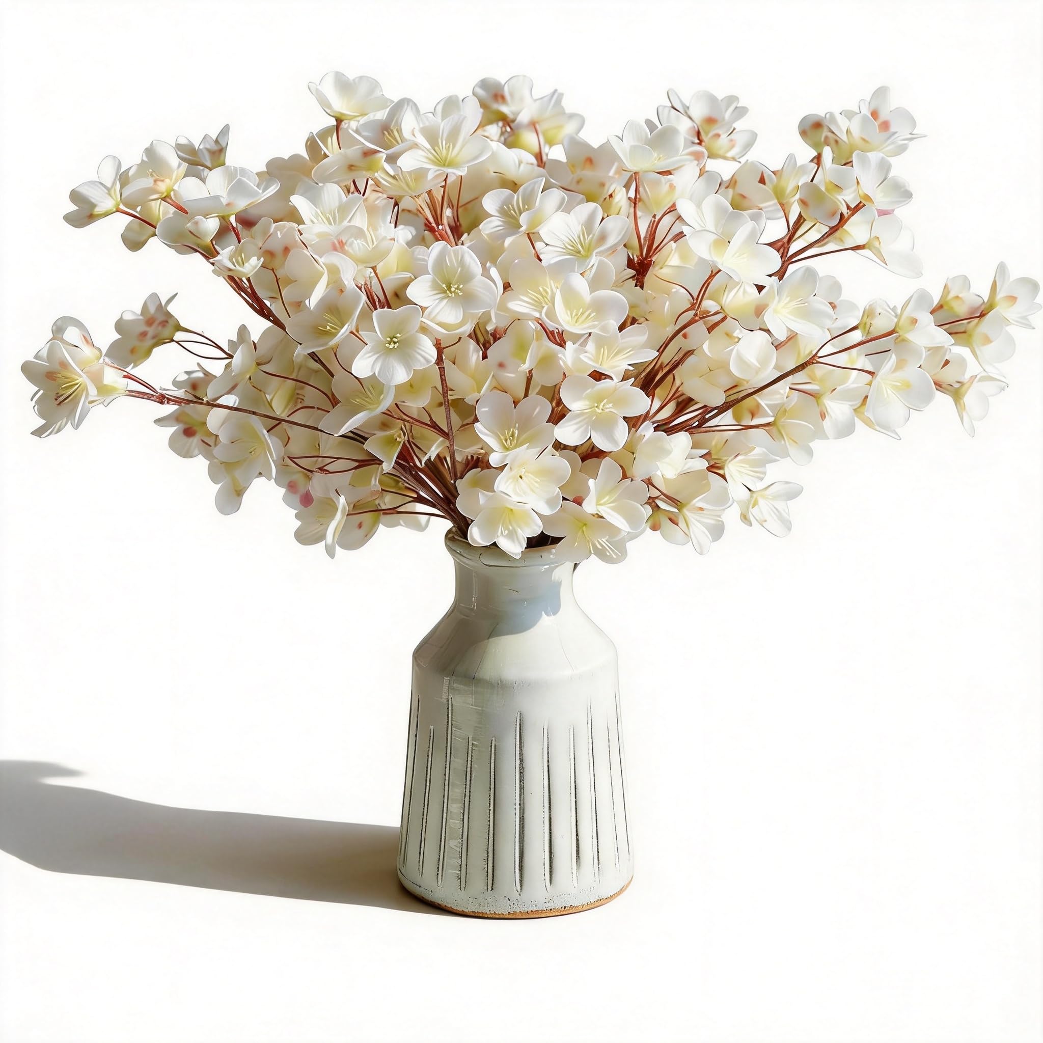TYL&TYS Artificial Cherry Blossom for Vase, 8Pcs Faux Silk Cherry Blossom Flowers 16" Fake Spring White Cherry Blossom Branches, Artificial Flower Spring Decoration Indoor for Wedding Party Home Table