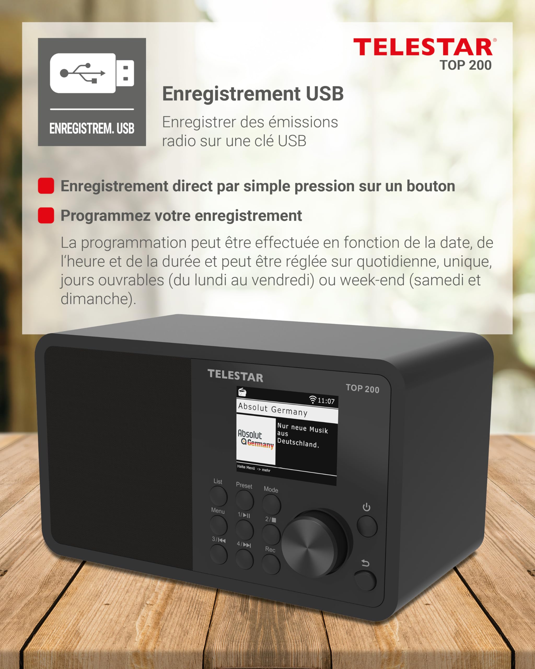TELESTAR Top 200 – Radio Dab Plus -Internet (Mono, 10 W, Bluetooth Audio-Streaming & Fonction émetteur, Enregistrement USB, système d’Alerte d’Urgence, contrôle Via Application) – Noir
