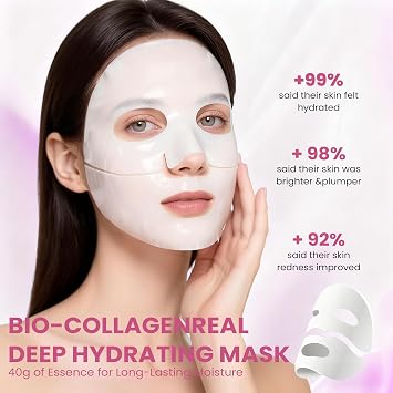 Collagen Glow Up Mask 2.0, Bio Collagen Face Mask for Firming Skin | Deep Hydration Wrinkle & Pore Reduction(4 Count (Pack of 1)
