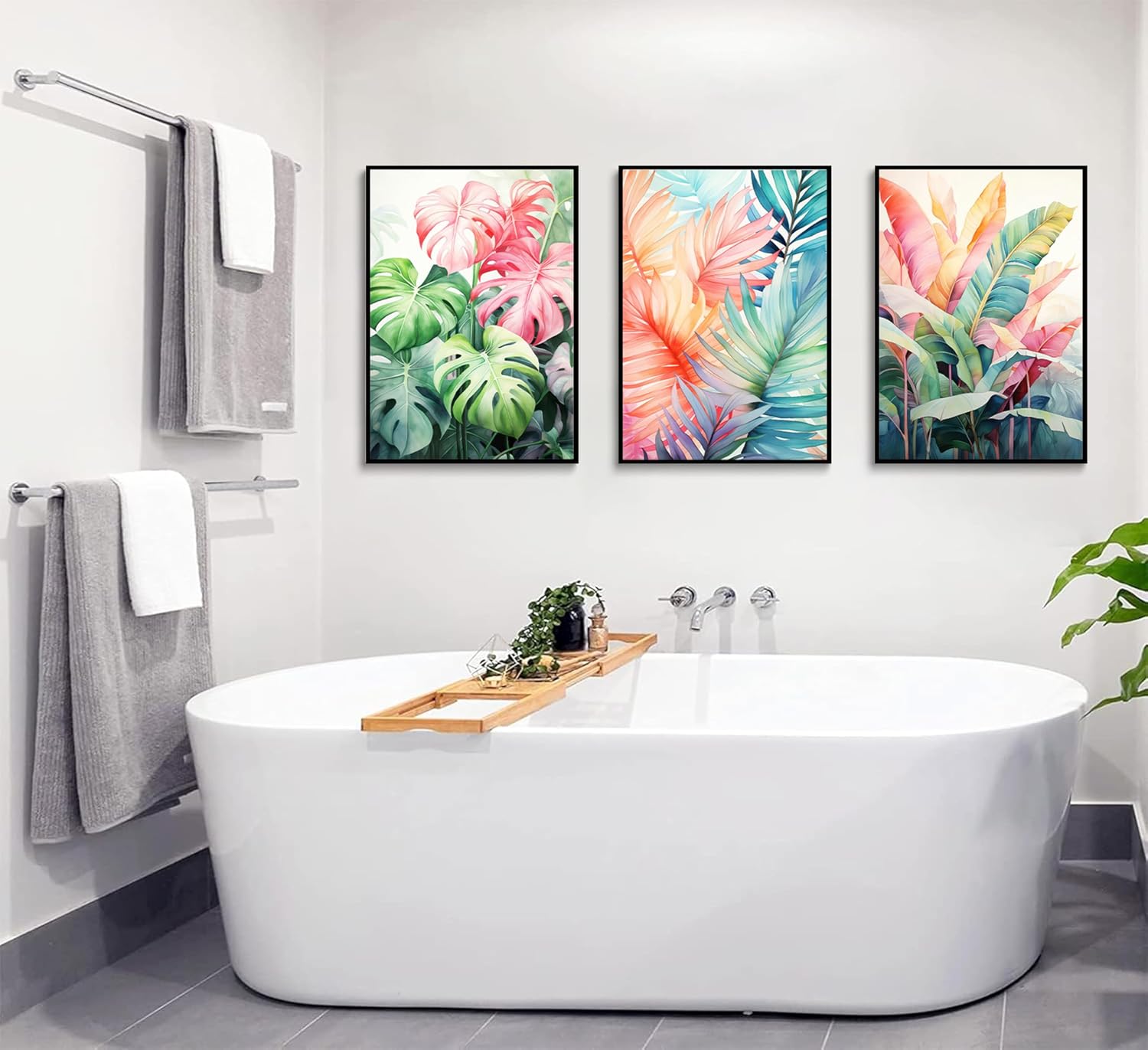 Uofnvrji 3pcs Tropical Botanical Canvas Wall Art Monstera Leaves Posters Botanical Prints Bohemian style Wall Decor Pictures Palm Leaves Paintings for Bathroom living room Decoration Unframed