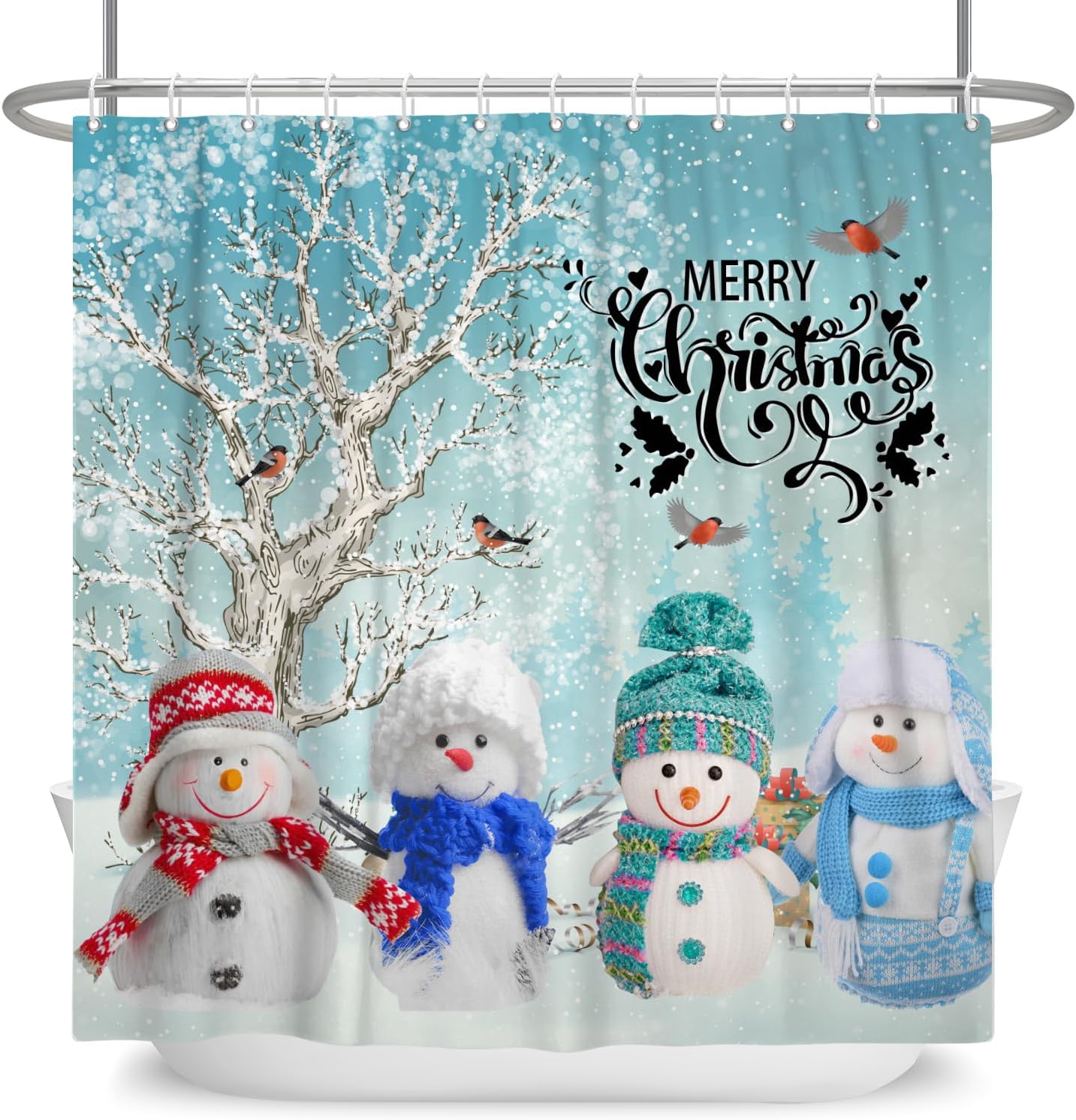 Winter Snowman Shower Curtain Baby Blue Christmas Shower