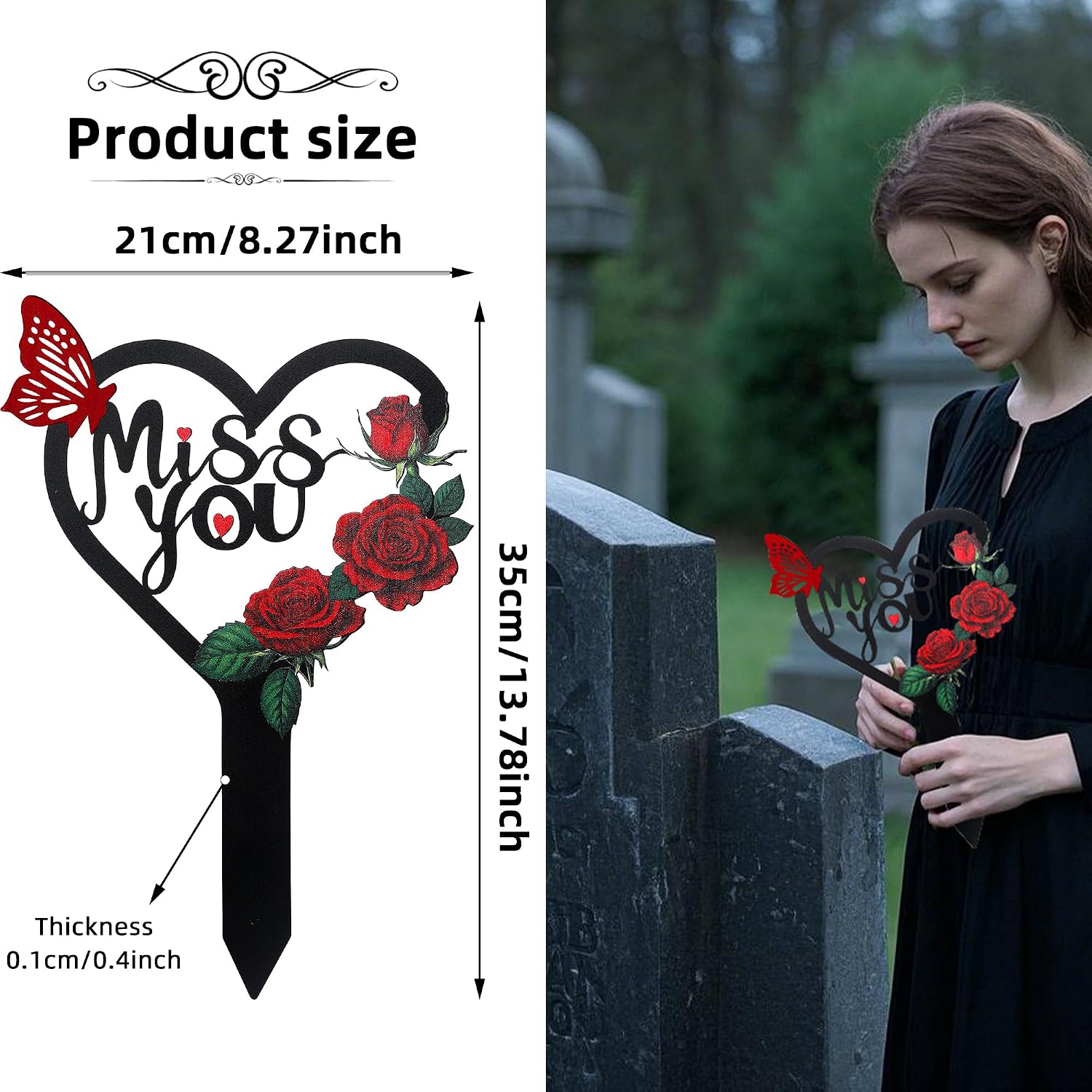 Memorial Grave Markers Heart Memorial Plaque Stake Large Cemetery Decorations for Grave Miss You Memorial Metal Grave Markers for Mom Dad Cemetery Outdoors Yard Garden (Heart)