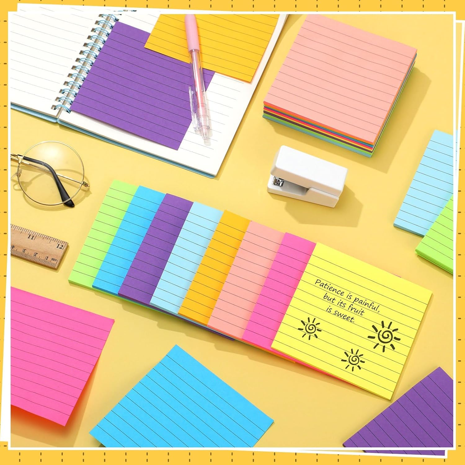 Yexiya 64 Pcs Lined Sticky Notes Self Stick Notes with Lines Bright Assorted Colors Sticky Pad for Home Office Products Post Memos, 1920 Sheets(4 x 4 Inch,Chic Color)